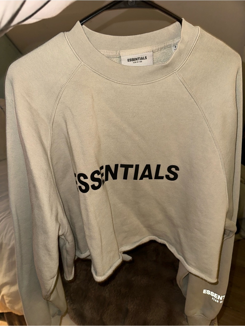 ESSENTIALS Men’s Beige Crewneck Sweatshirt with Black Logo - Picture 4 of 4